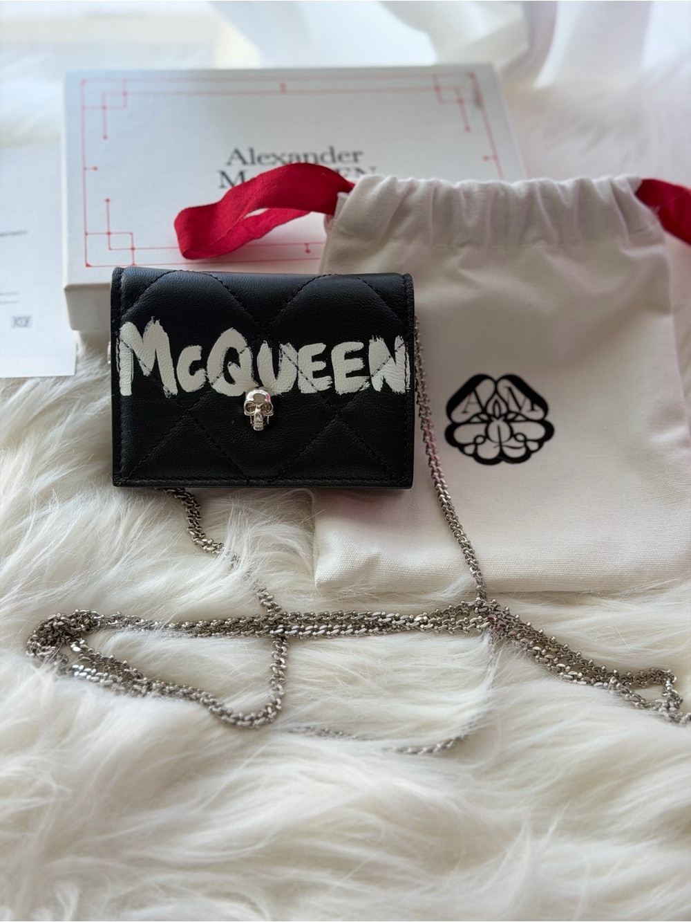 ALEXANDER MCQUEEN Quilted Graffiti Skull Wallet on Chain 💀🔥 ~NIB